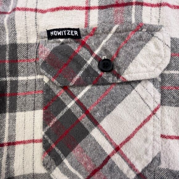 Howitzer Flannel Shirt Mens L Tan Gray Plaid Warrior USA Flag Military - Picture 3 of 12